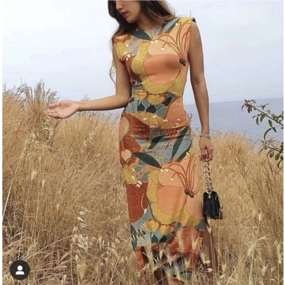 Zara Colorful Retro Style Floral Cutout Maxi Dress - Picture 4 of 12